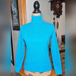 NWOT - Lauren Ralph Lauren Aqua Blue 100% Cotton Ribbed Turtleneck, Size M